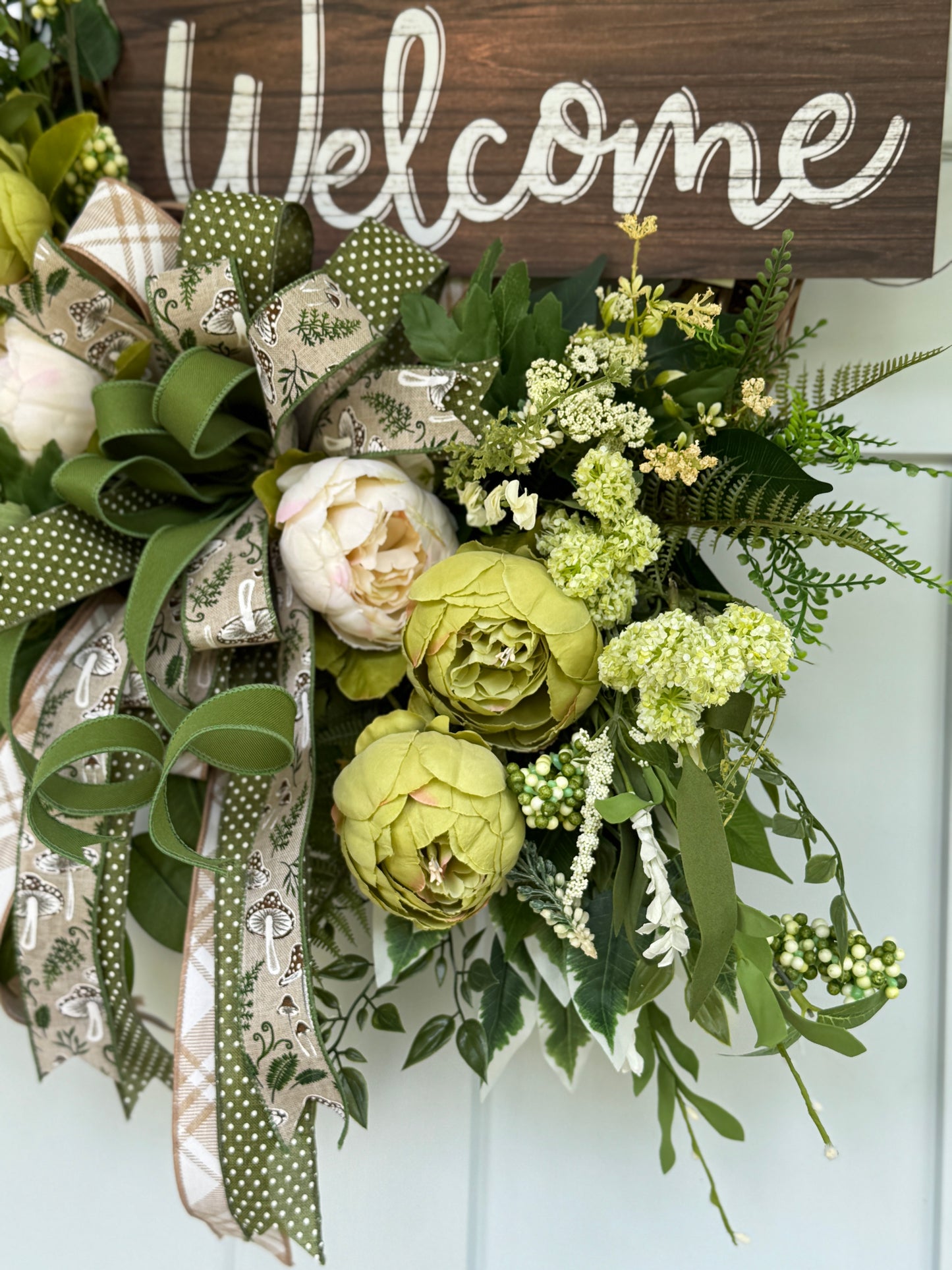 Cream and Green Peony Welcome Wreath