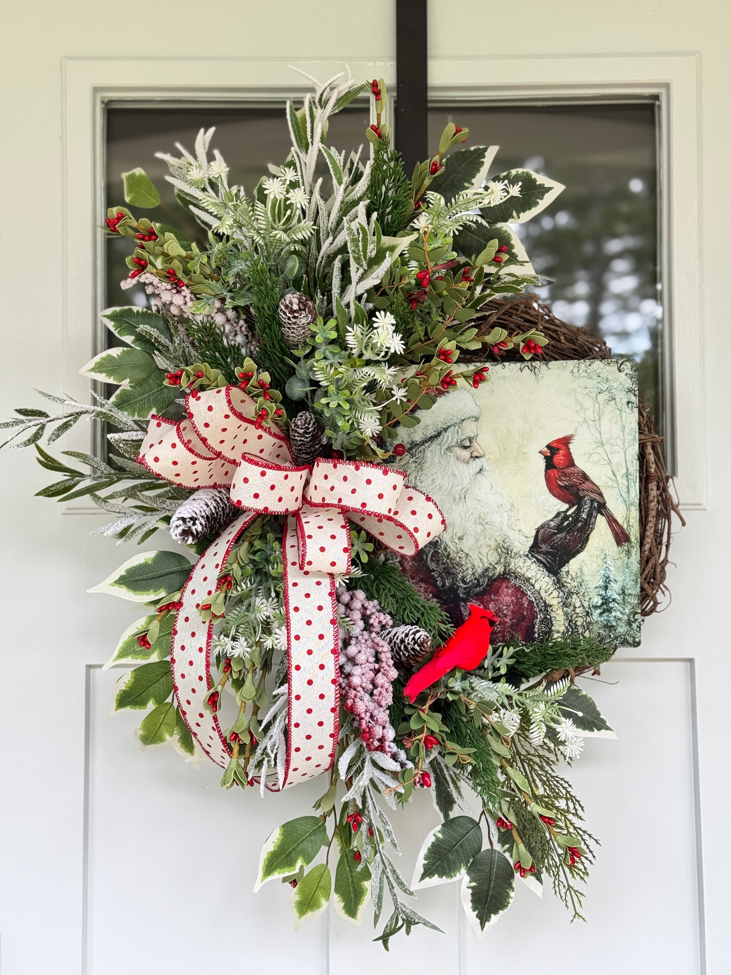 Vintage Inspired Santa and Cardinal Wreath