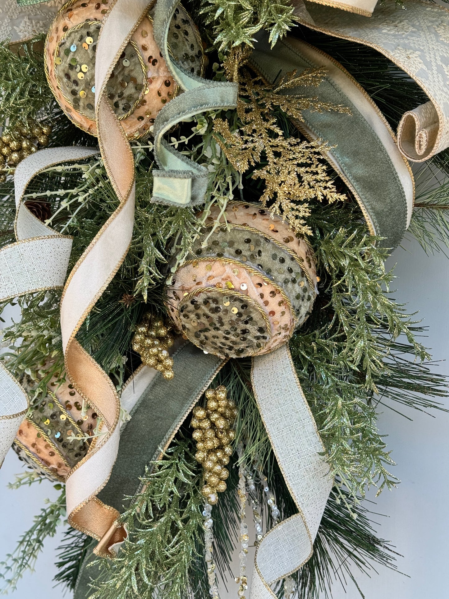 Sage & Gold Velvet Ornament Winter/Christmas Swag