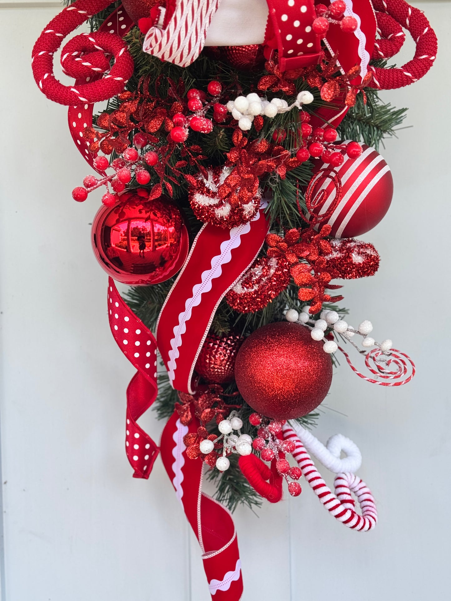 Peppermint Candy Cane Teardrop Wreath