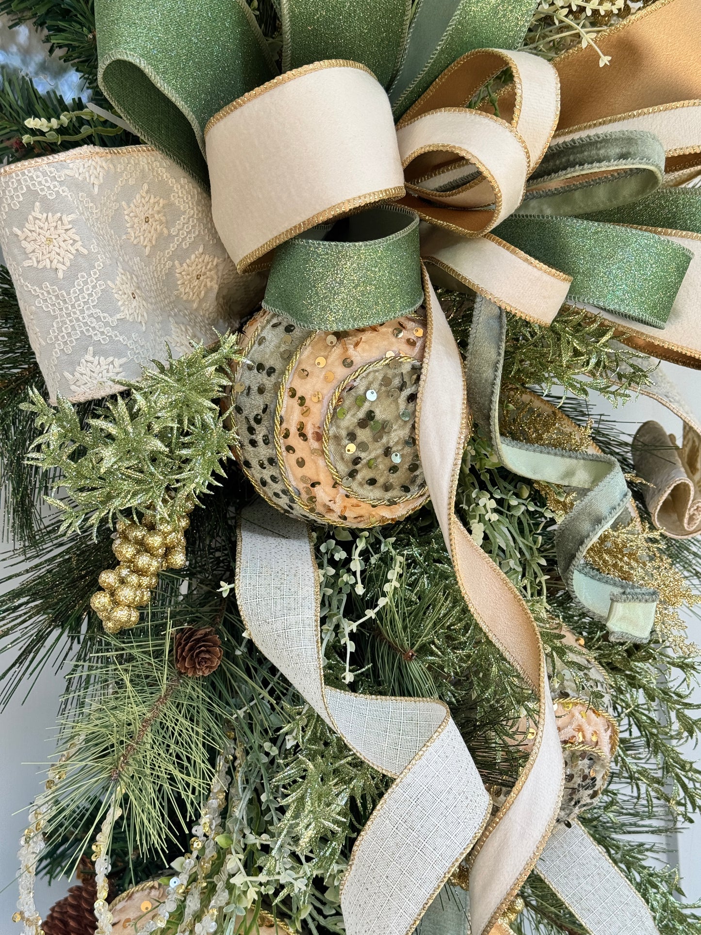 Sage & Gold Velvet Ornament Winter/Christmas Swag