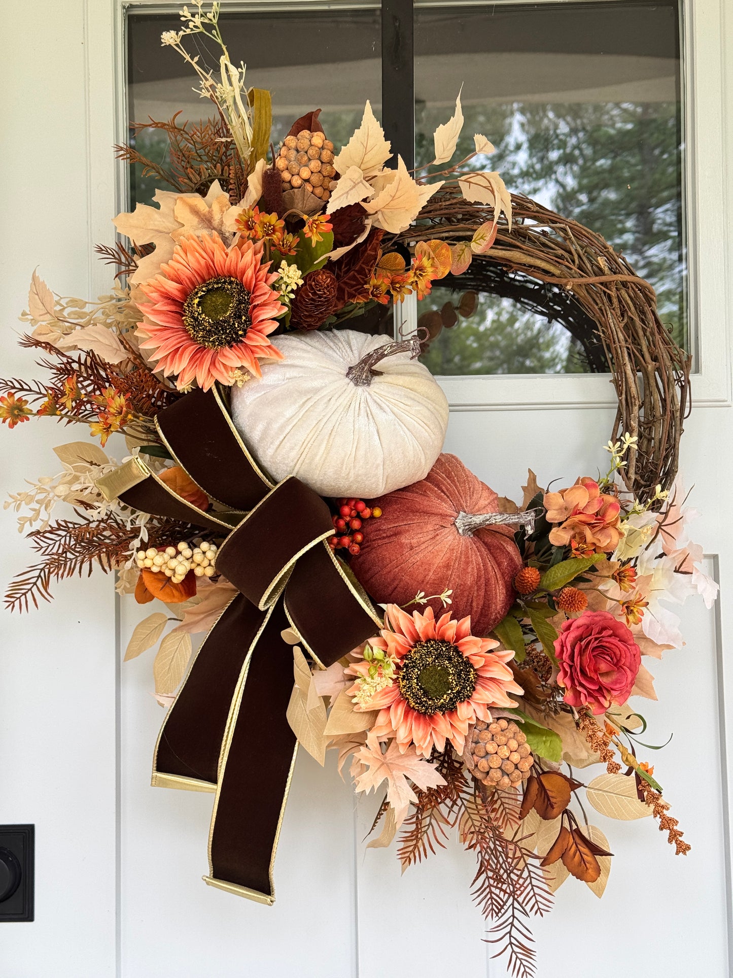 Rust & Cream Pumpkin Autumn Wreath
