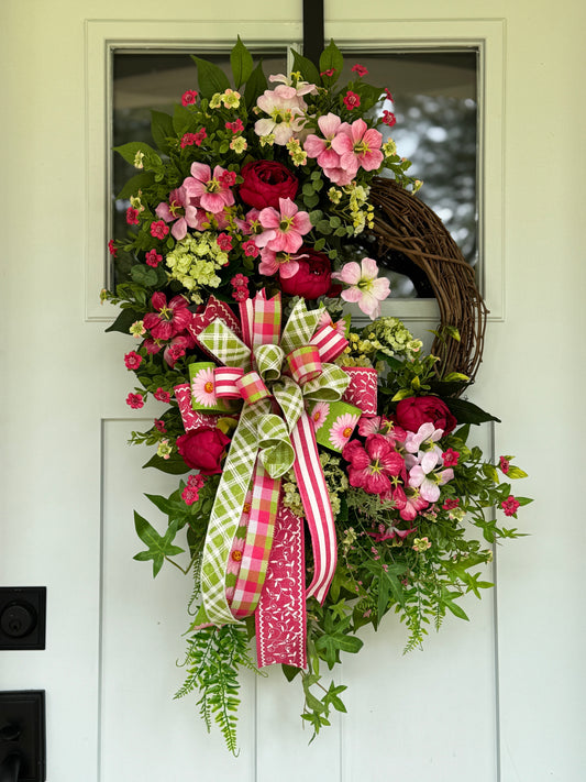 Stunning Pink and Green Floral Wreath