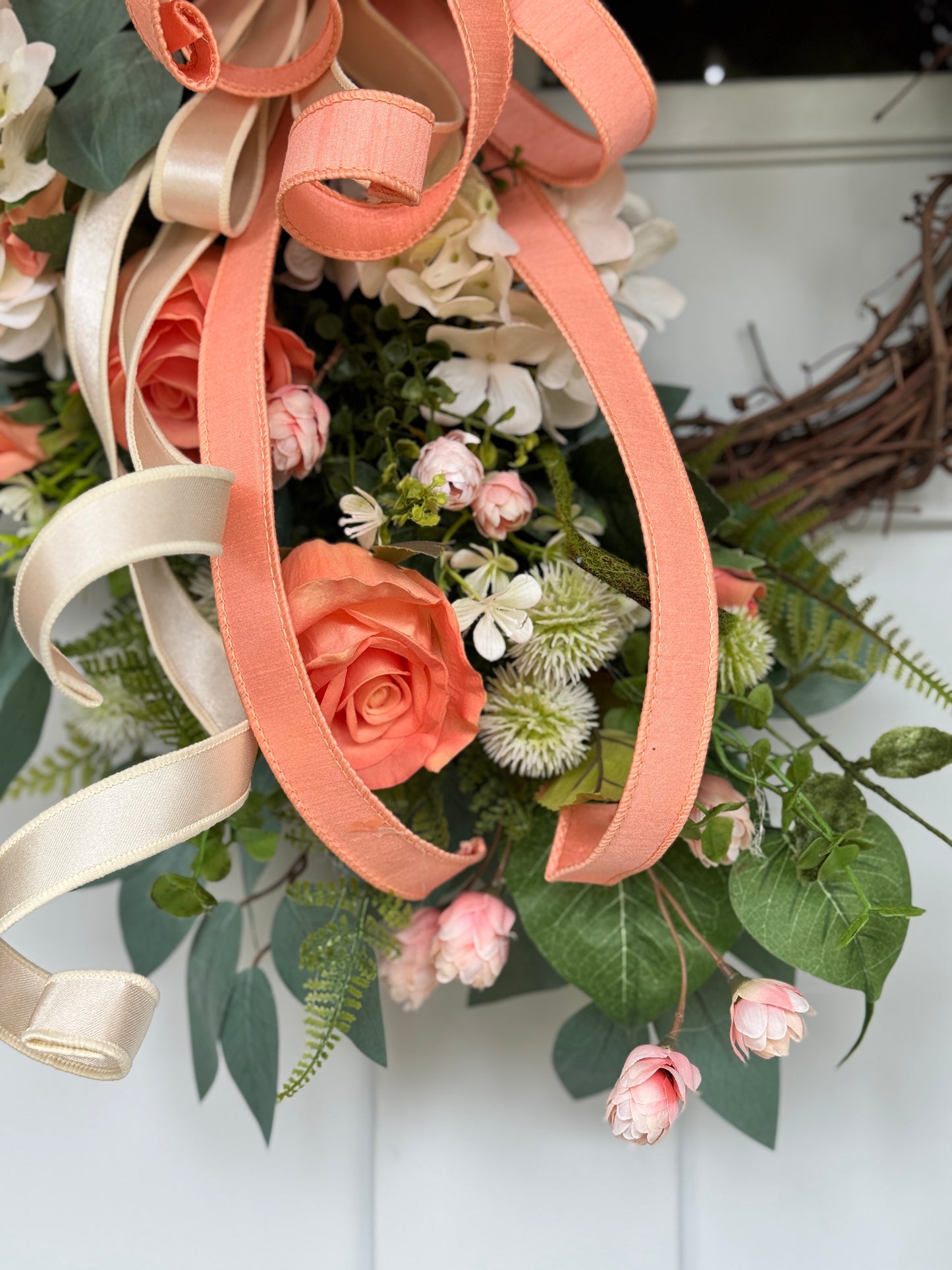 Peach Roses and Cream Hydrangeas Wreath