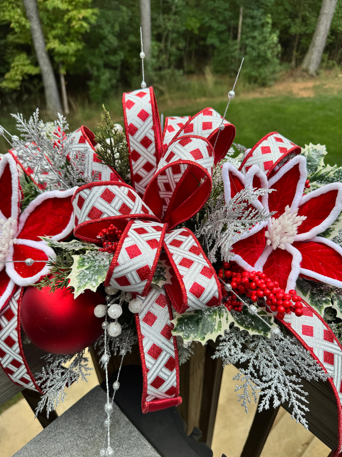 Red & Silver Winter Christmas Centerpiece Arrangement
