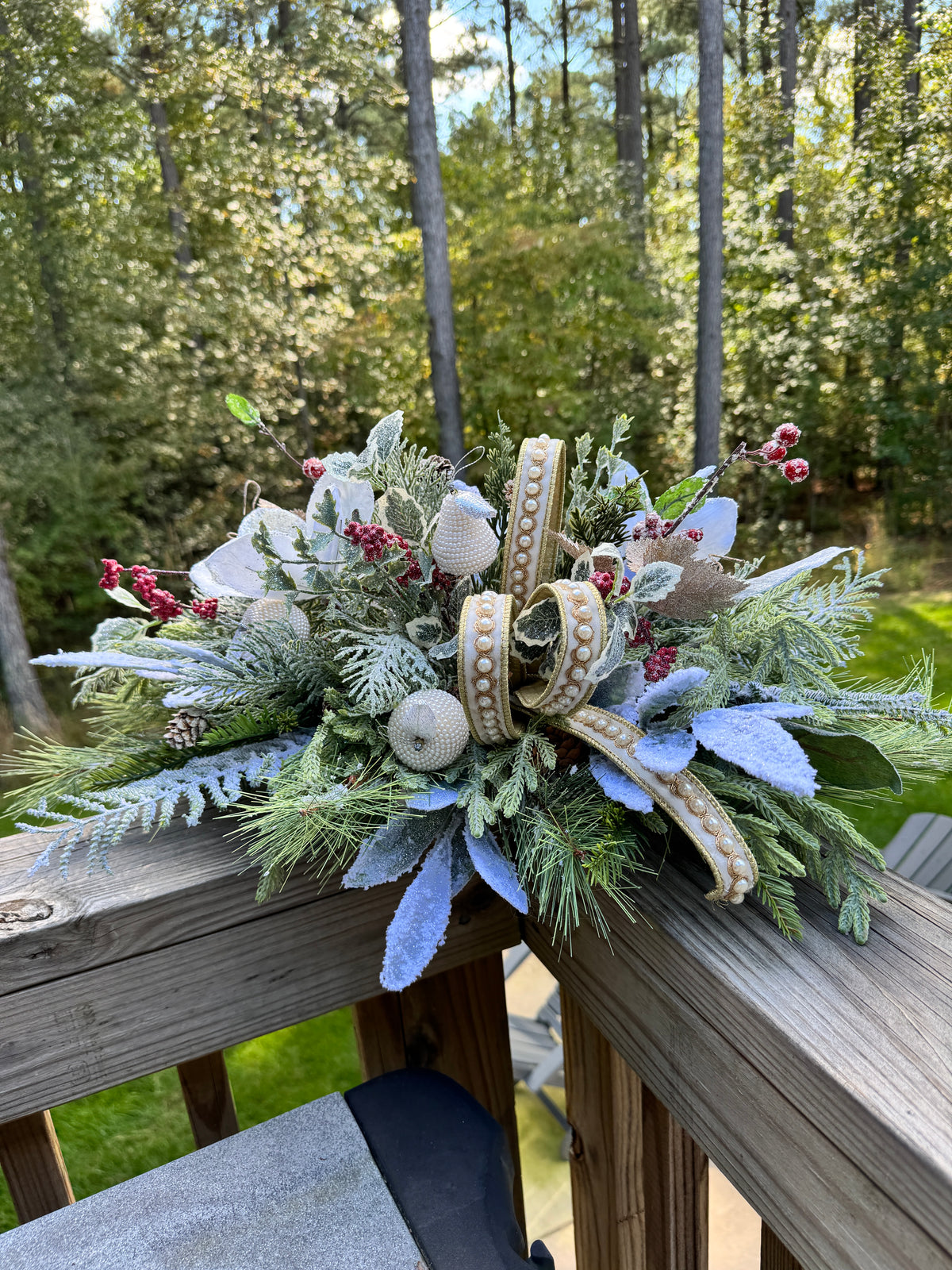 Elegant Ivory & Champagne Winter Floral Centerpiece