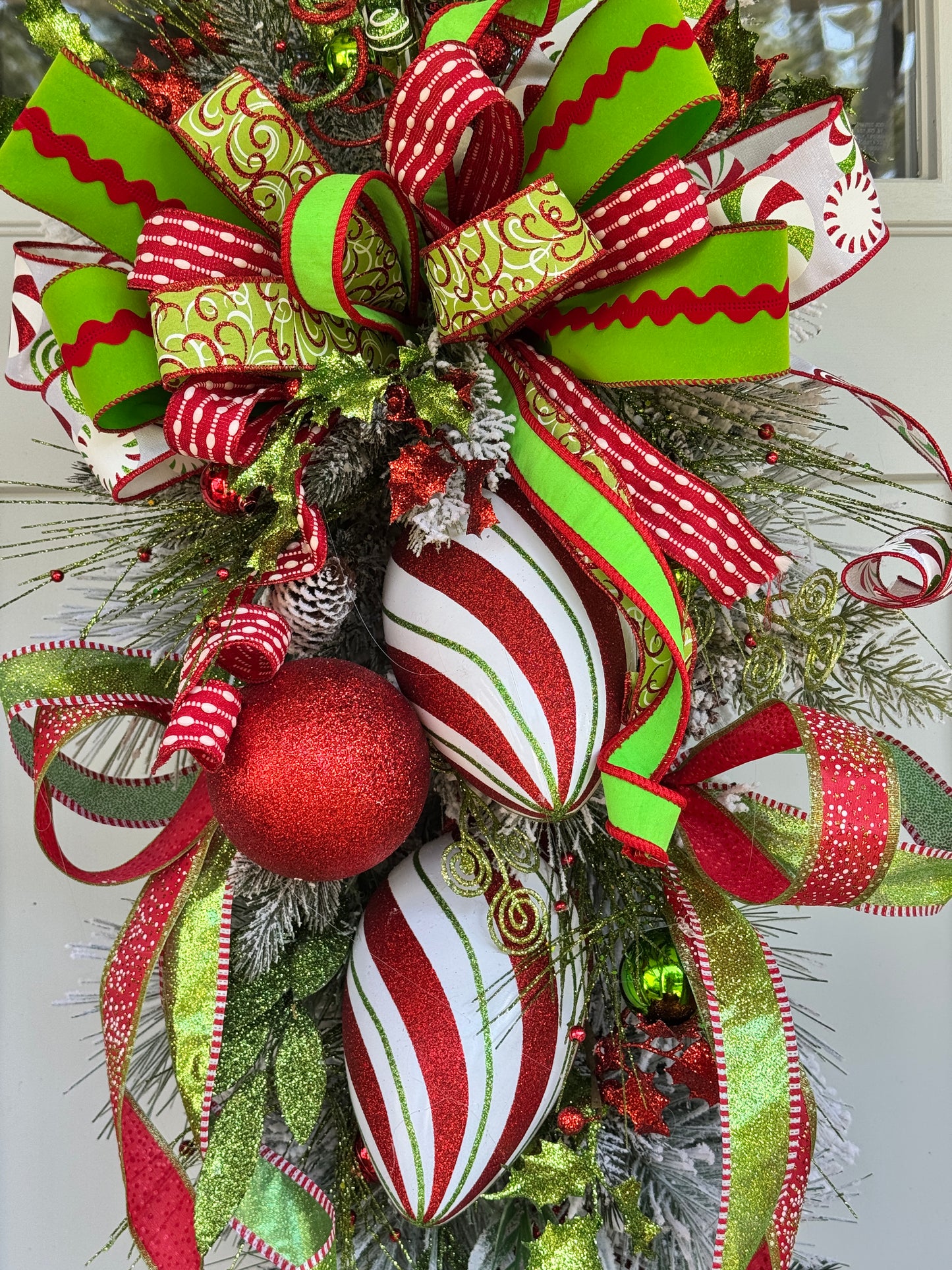 Whimsical Red, White & Lime Green Ornament Wreath