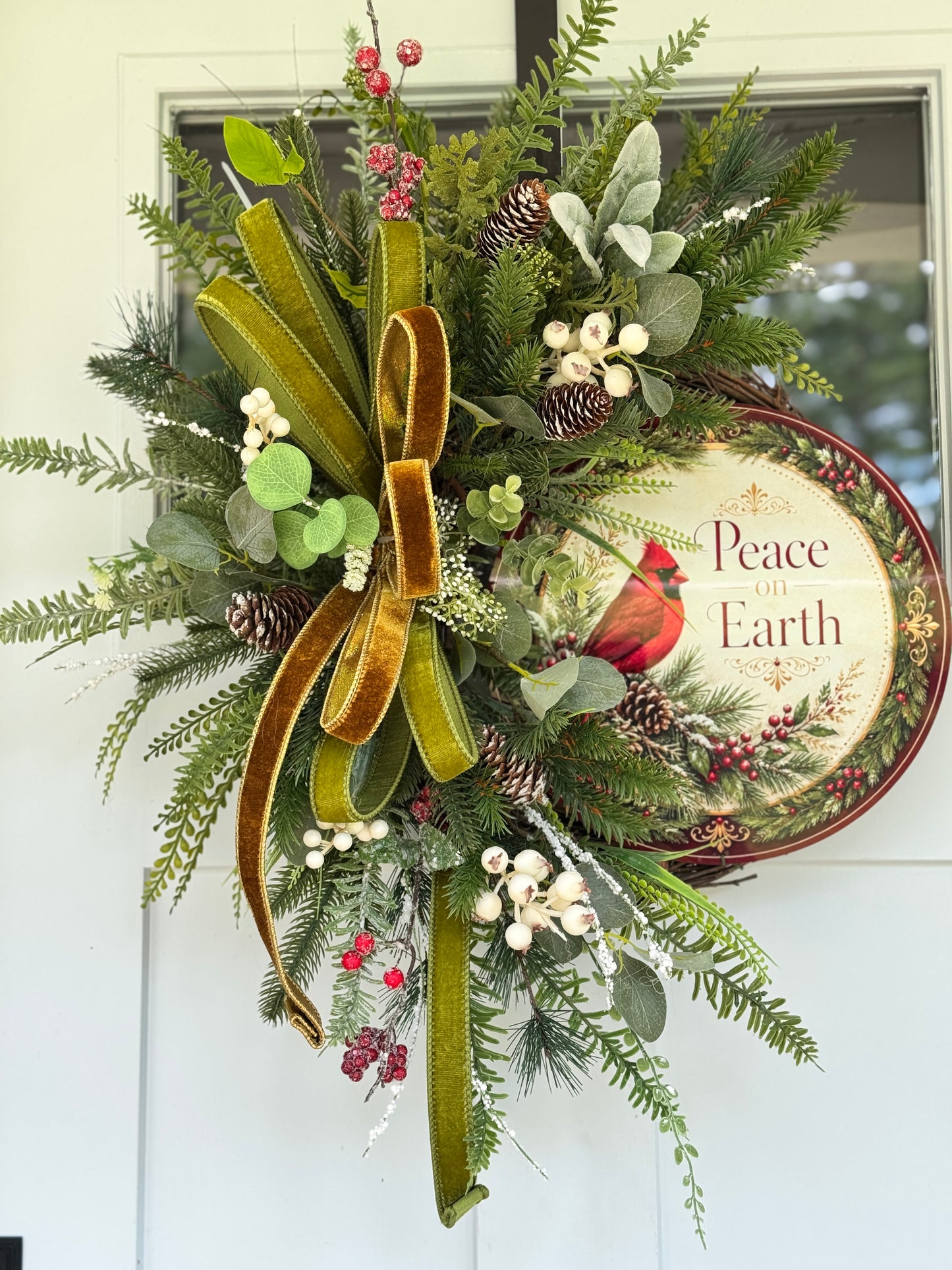 Rustic Peace on Earth Cardinal Wreath