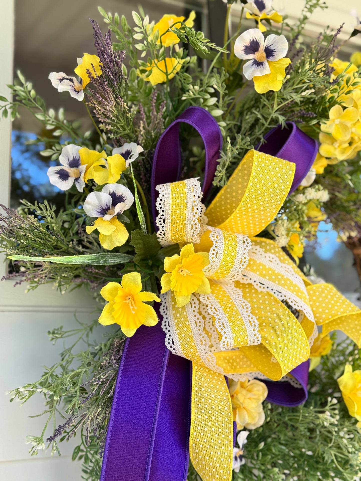Purple and Yellow Hydrangea Floral Wreath