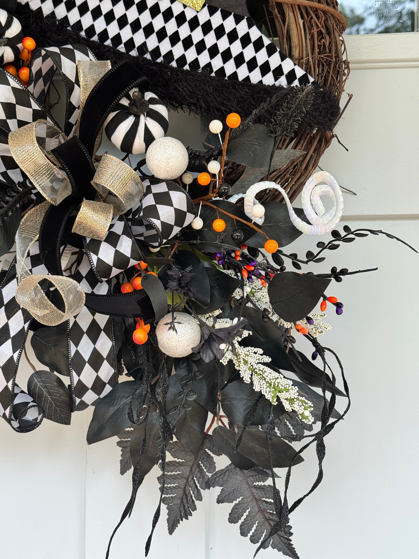 Black & White Harlequin Witch Wreath