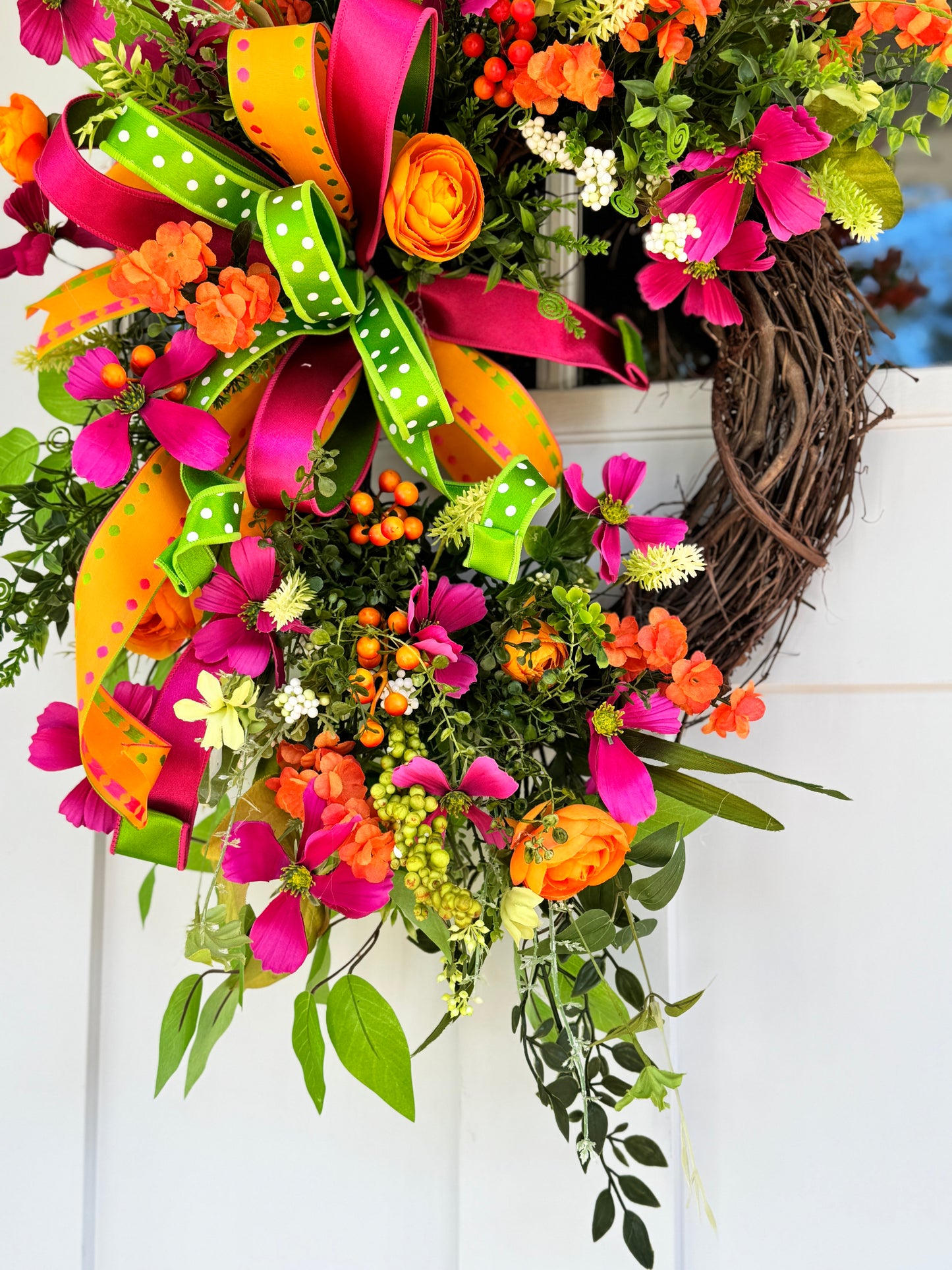 Vibrant Magenta and Orange Floral Wreath