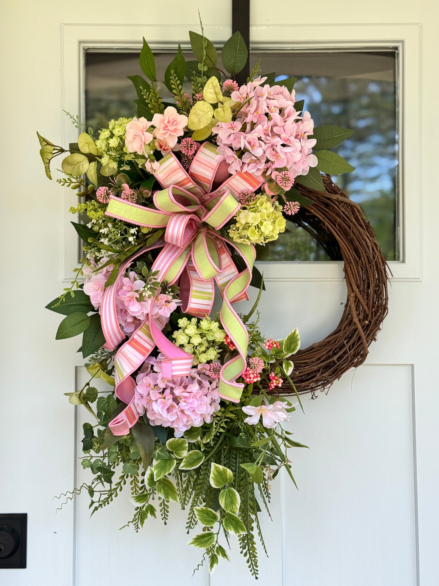 Pink Hydrangea Cottage Charm Grapevine Wreath