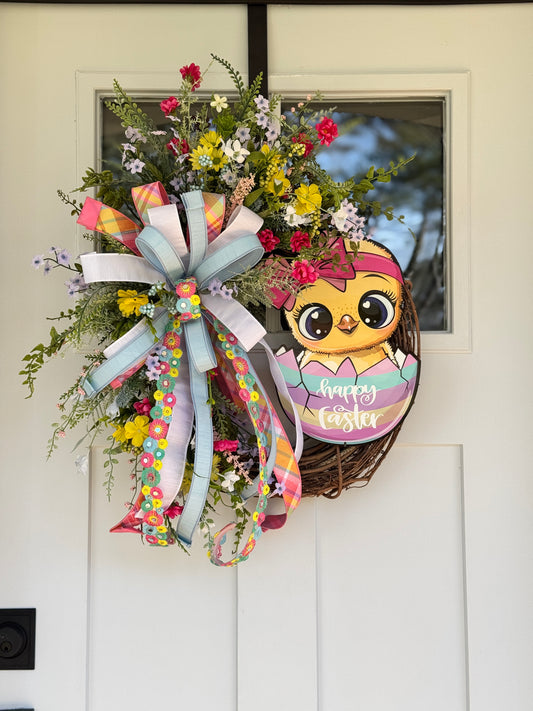 Happy Easter Chick Wreath