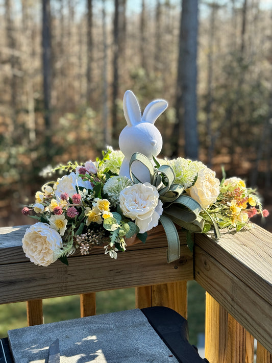 White Floral Bunny Centerpiece