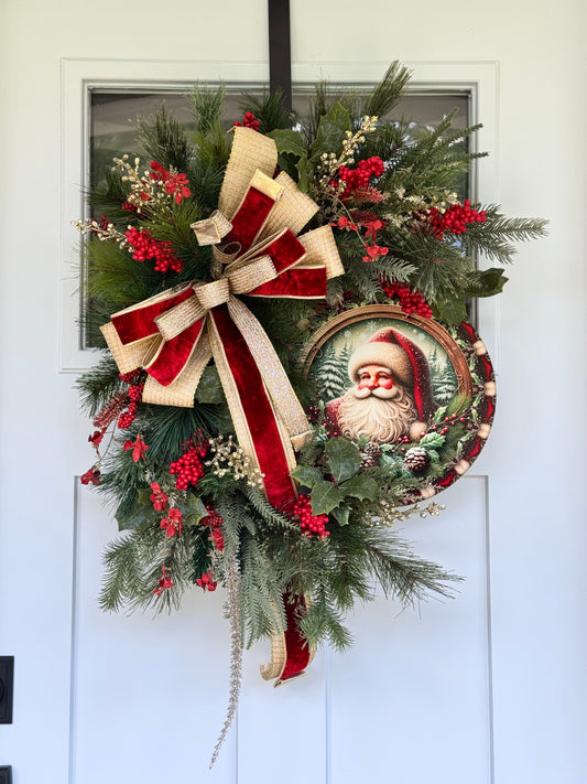 Vintage Inspired Santa Holiday Wreath