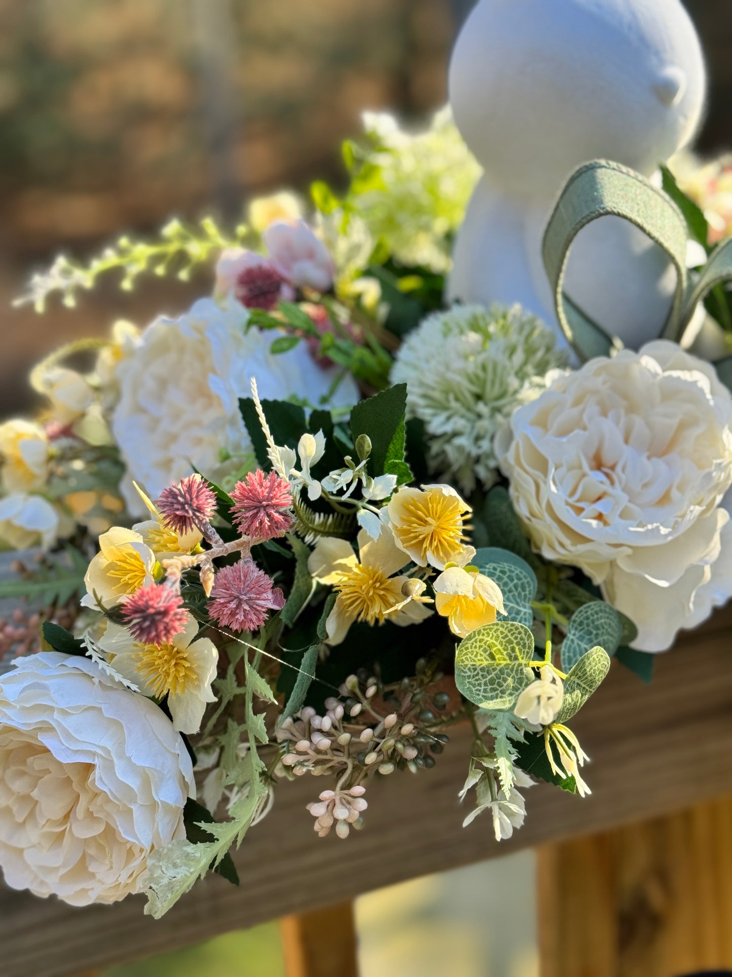 White Floral Bunny Centerpiece