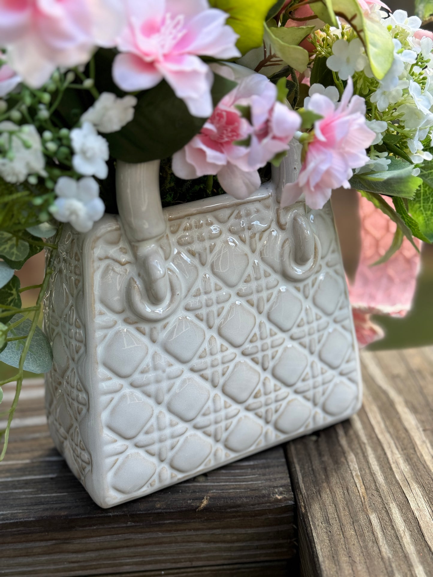 Elegant Floral Arrangement in White Quilted Vase