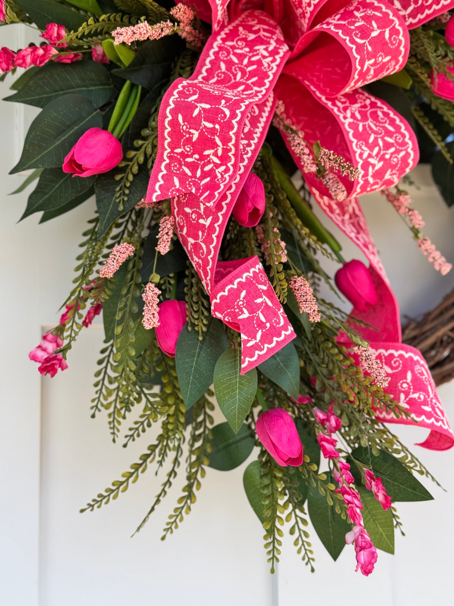 Vibrant Hot Pink Real Touch Tulip Wreath