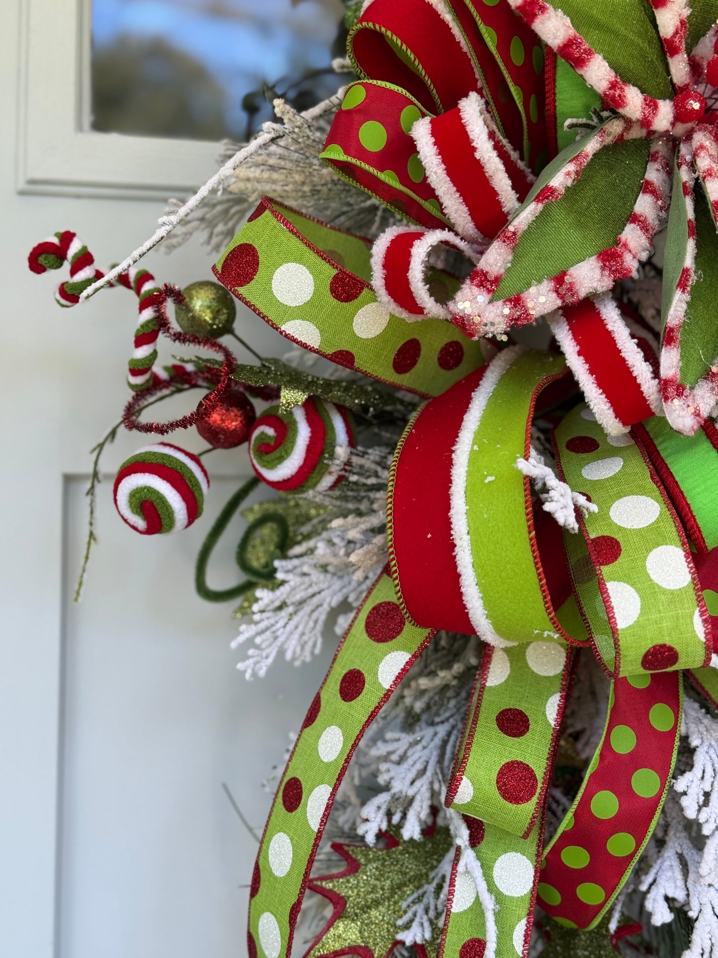 Vibrant Red and Green Winter/Holiday Door Swag