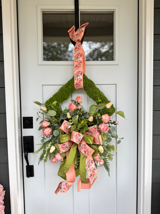 Elegant Rose and Tulip Moss Wreath