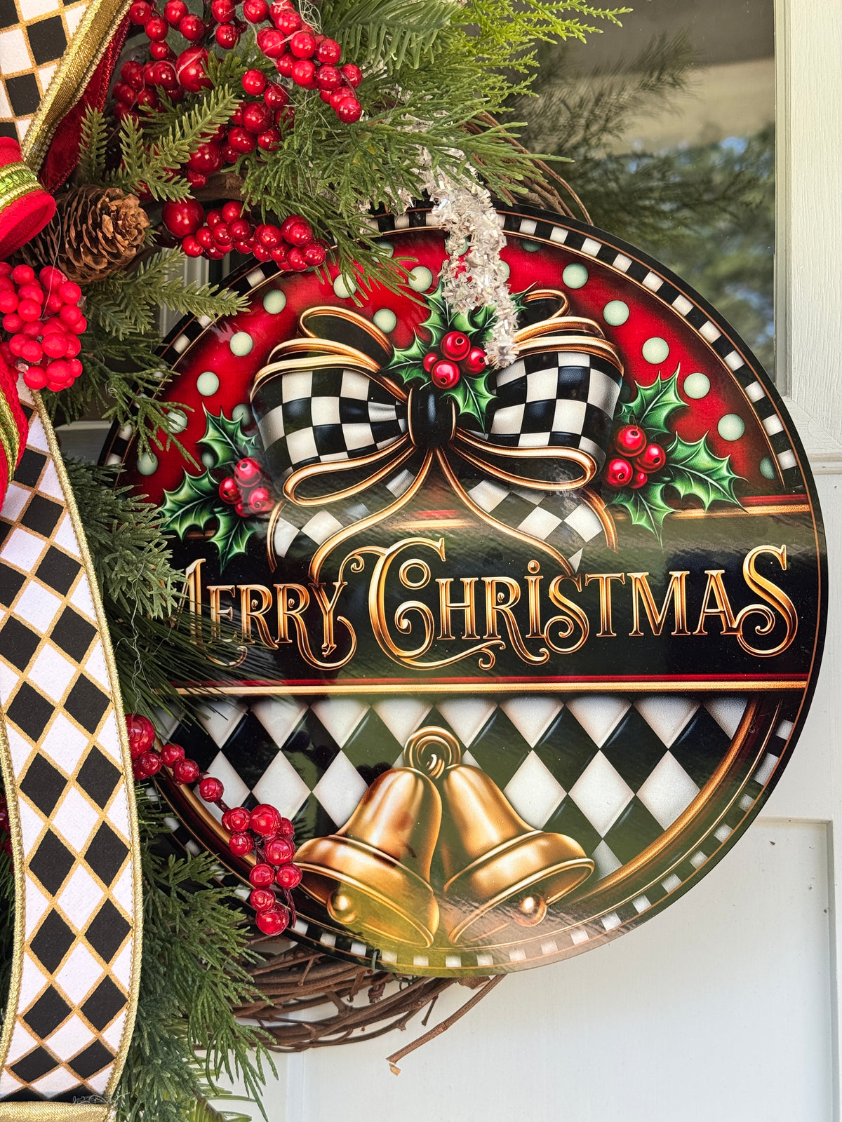Harlequin “Merry Christmas” Grapevine Wreath
