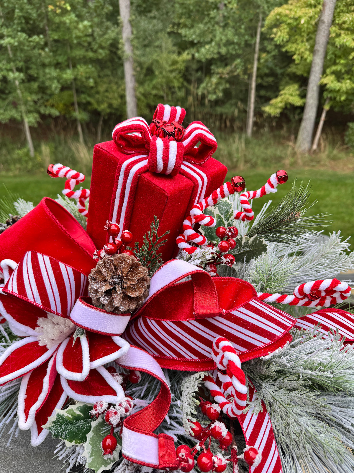 Red & White Peppermint Present Centerpiece