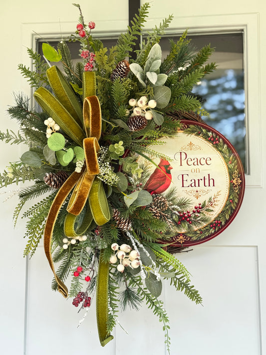 Rustic Peace on Earth Cardinal Wreath