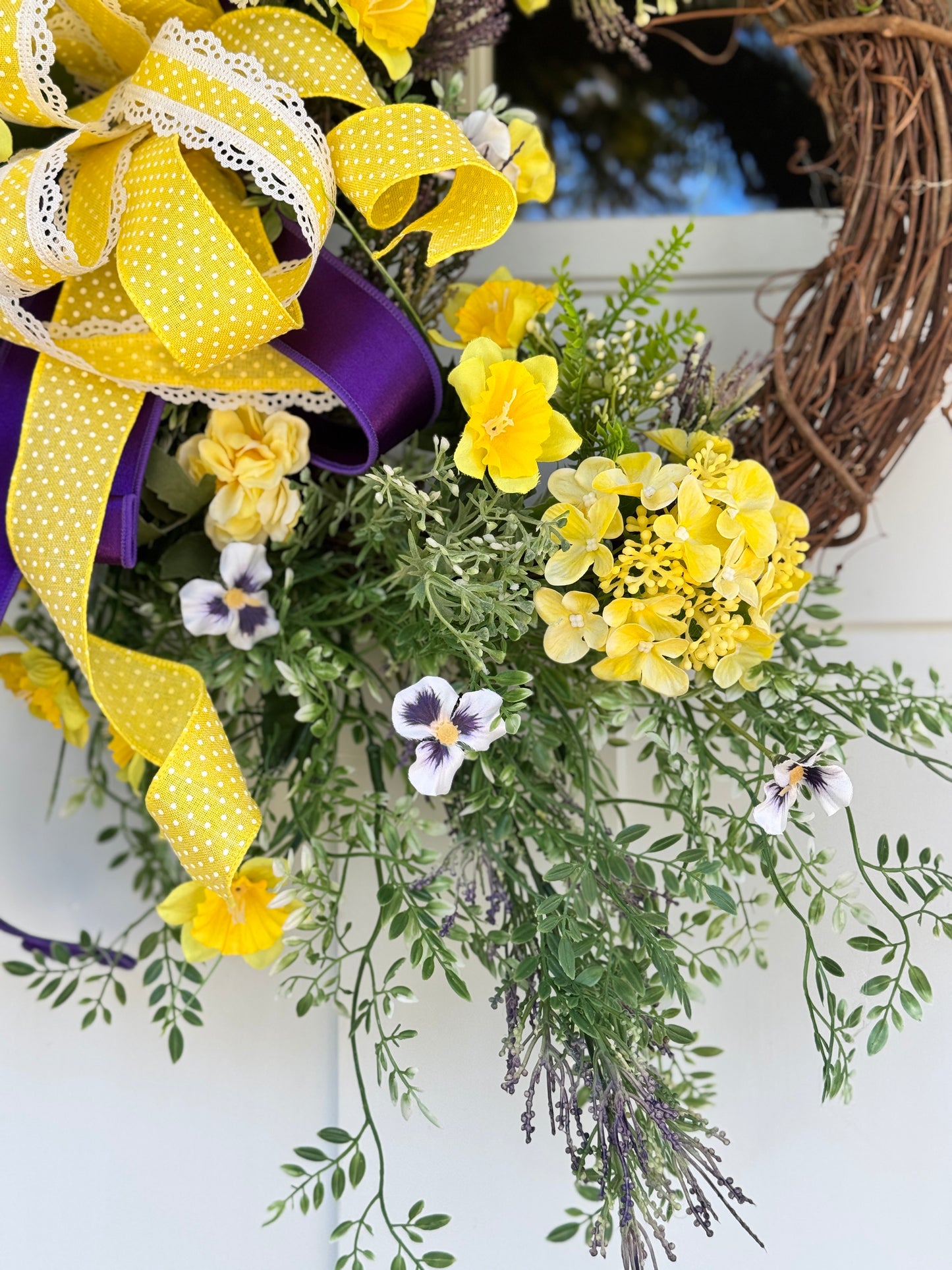 Purple and Yellow Hydrangea Floral Wreath