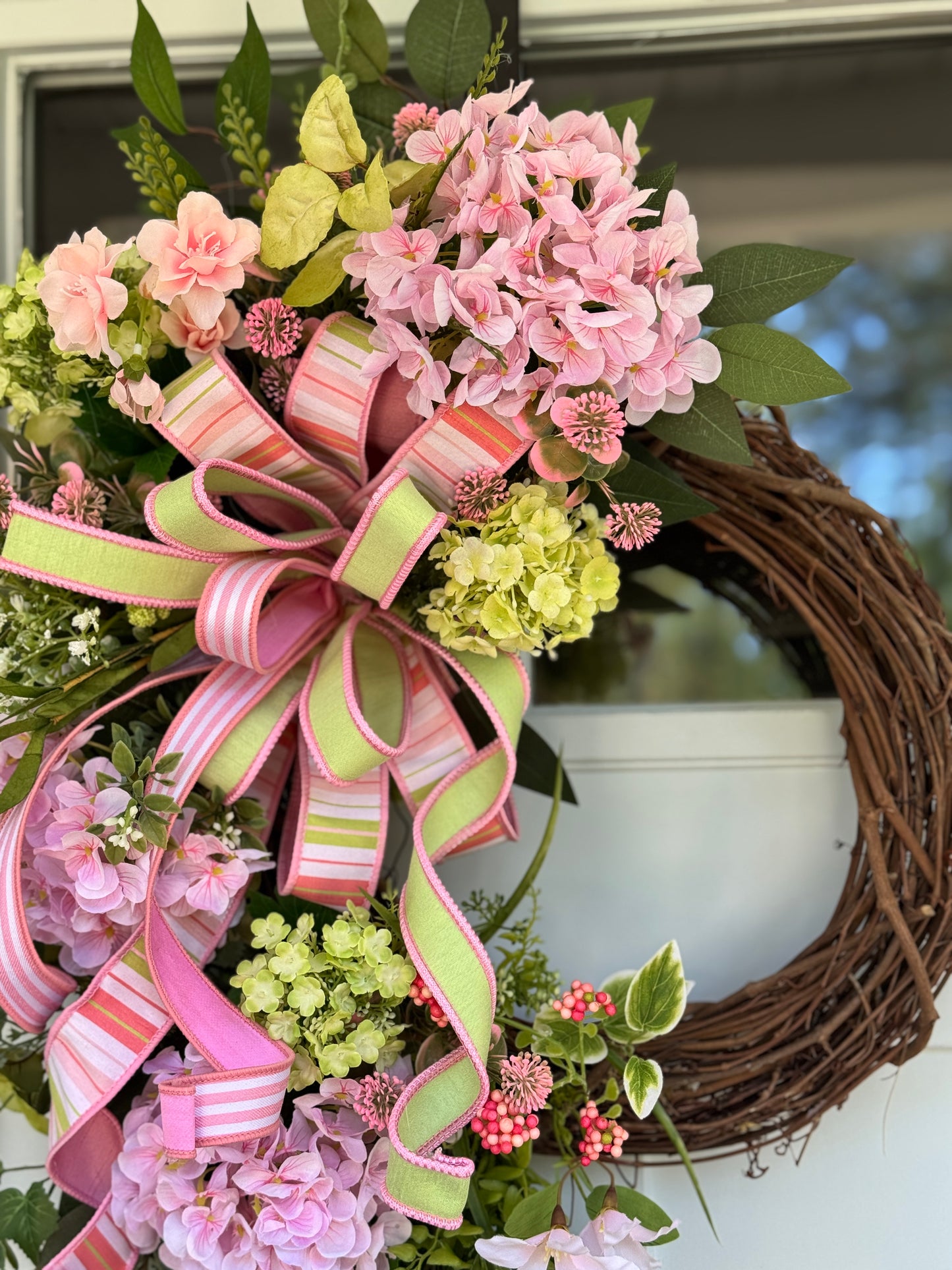 Pink Hydrangea Cottage Charm Grapevine Wreath