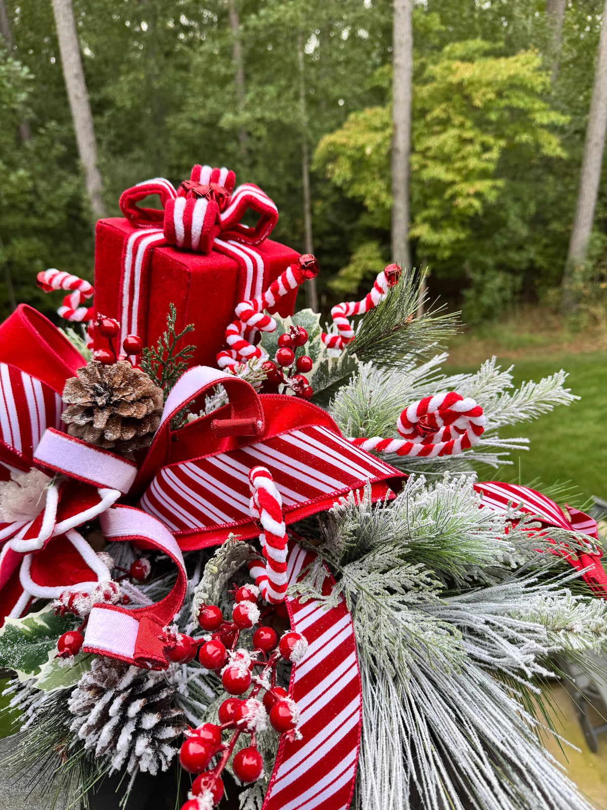 Red & White Peppermint Present Centerpiece
