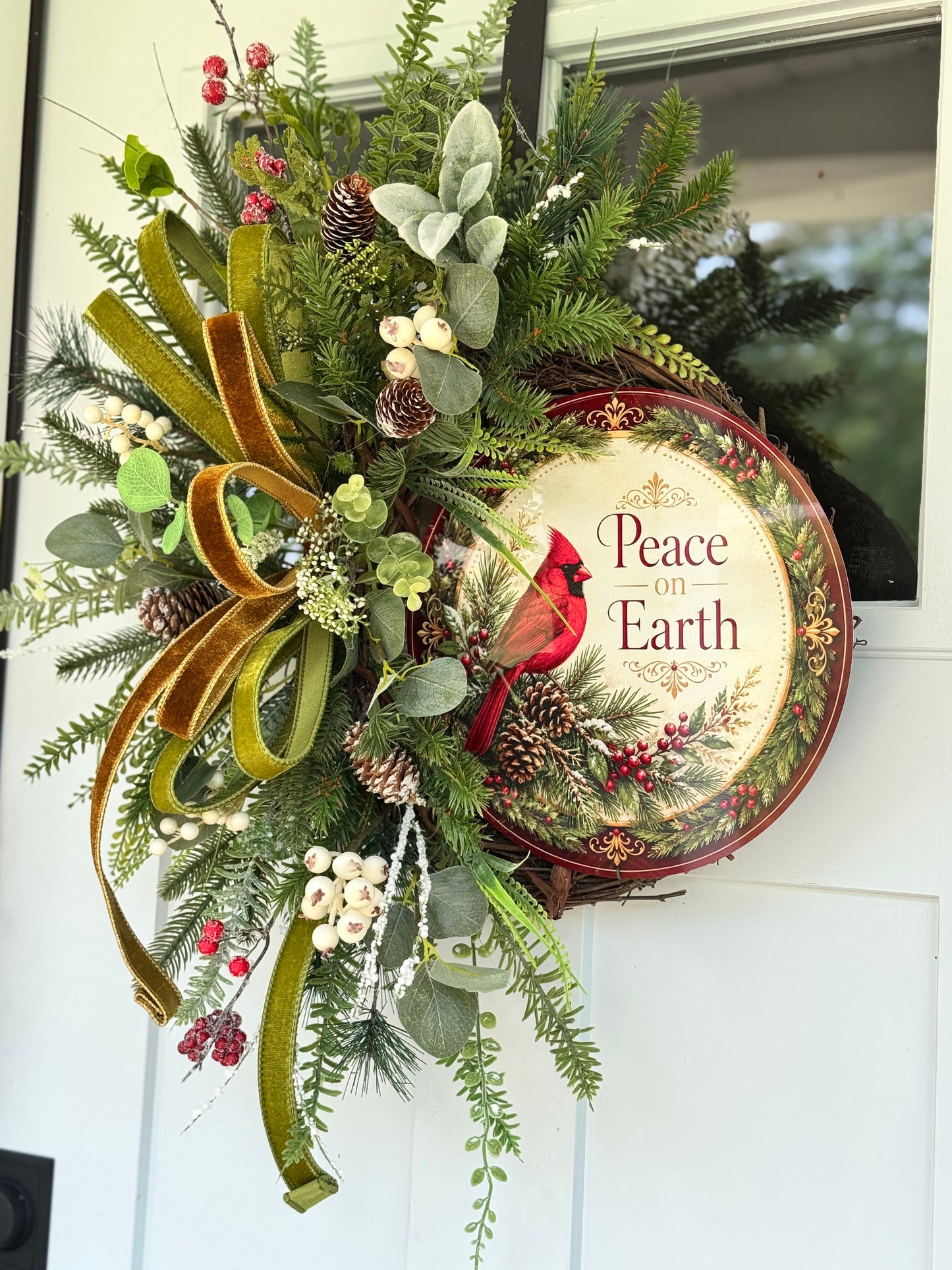 Rustic Peace on Earth Cardinal Wreath