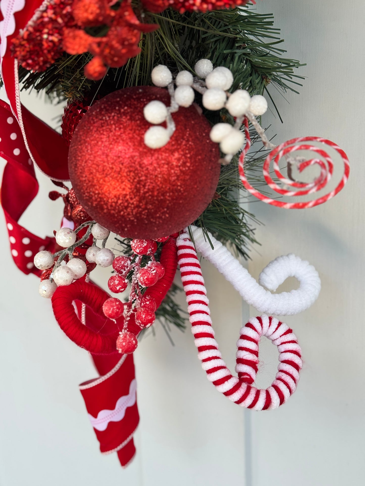 Peppermint Candy Cane Teardrop Wreath