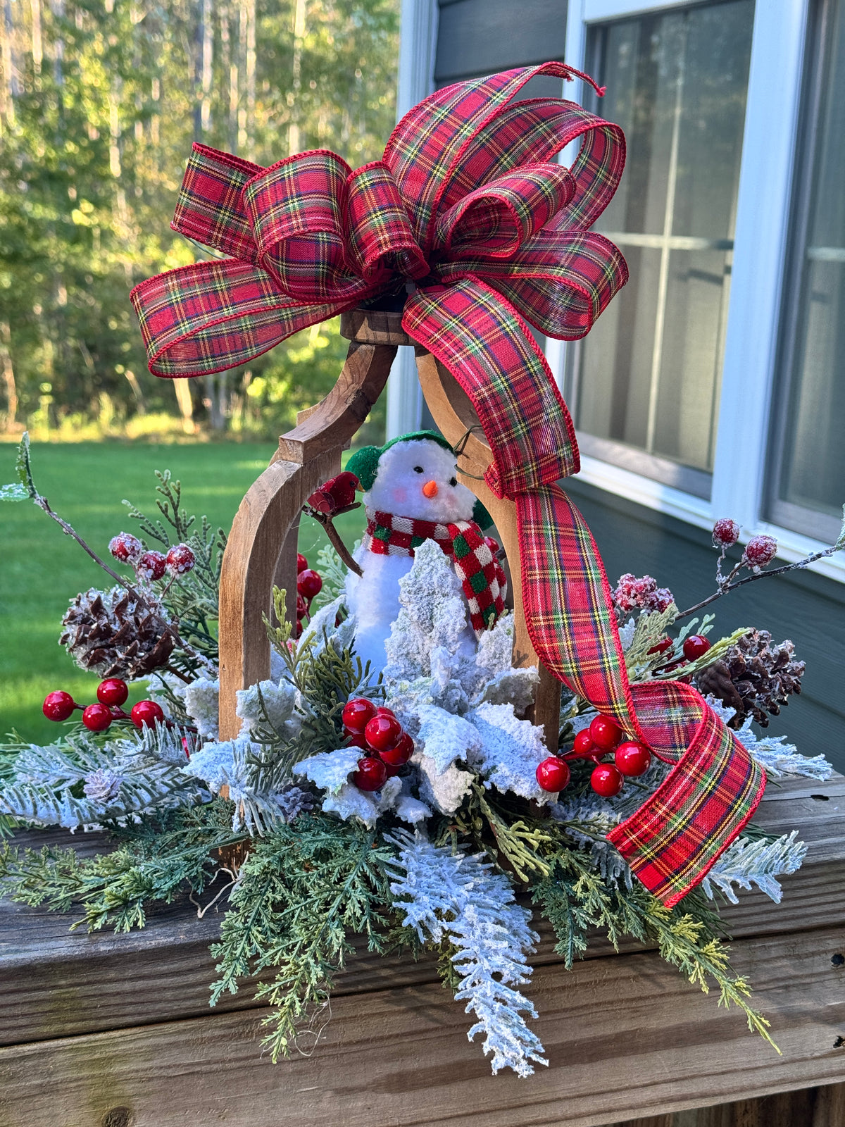 Winter Snowman with Cardinal Lantern