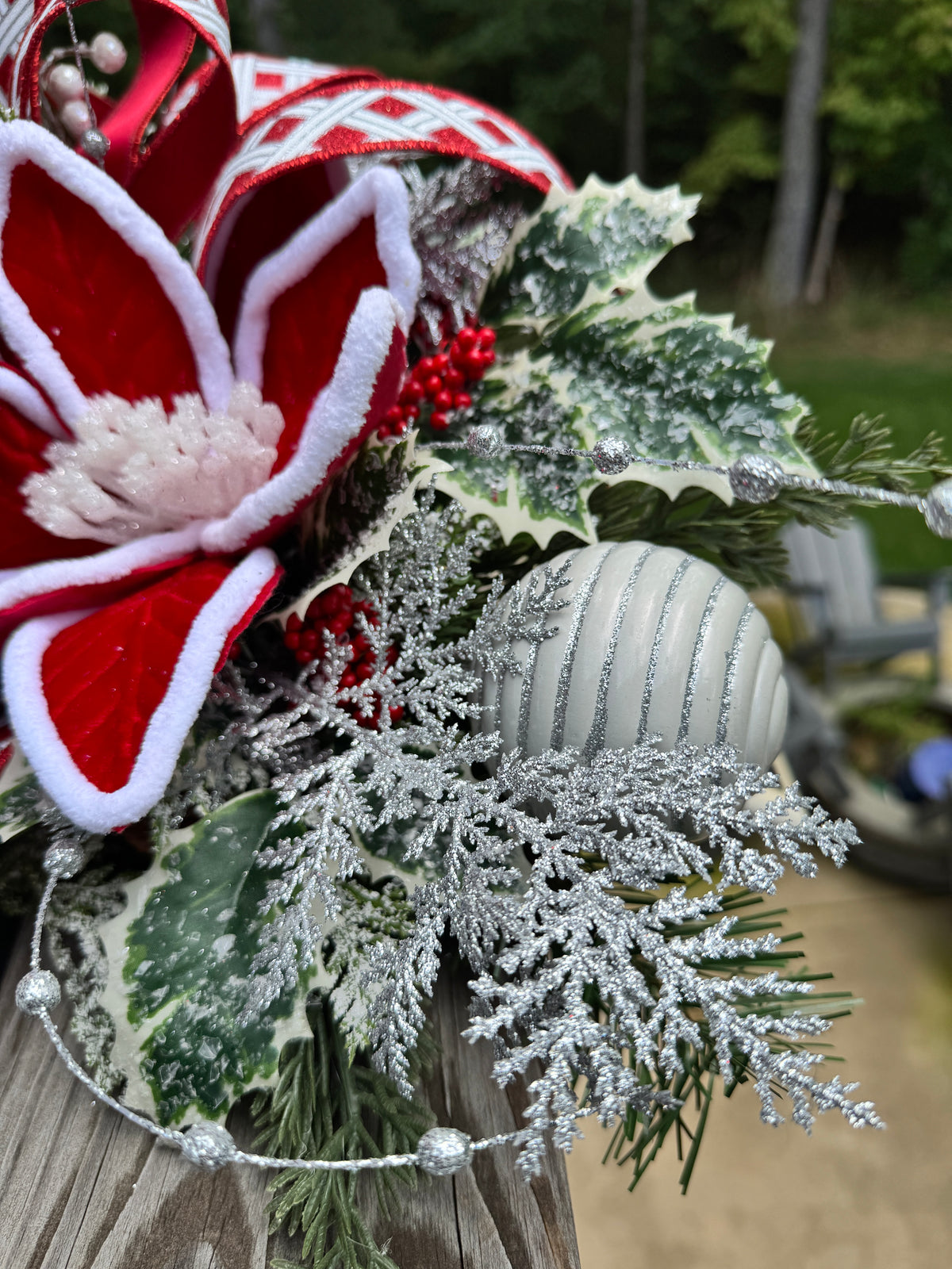 Red & Silver Winter Christmas Centerpiece Arrangement