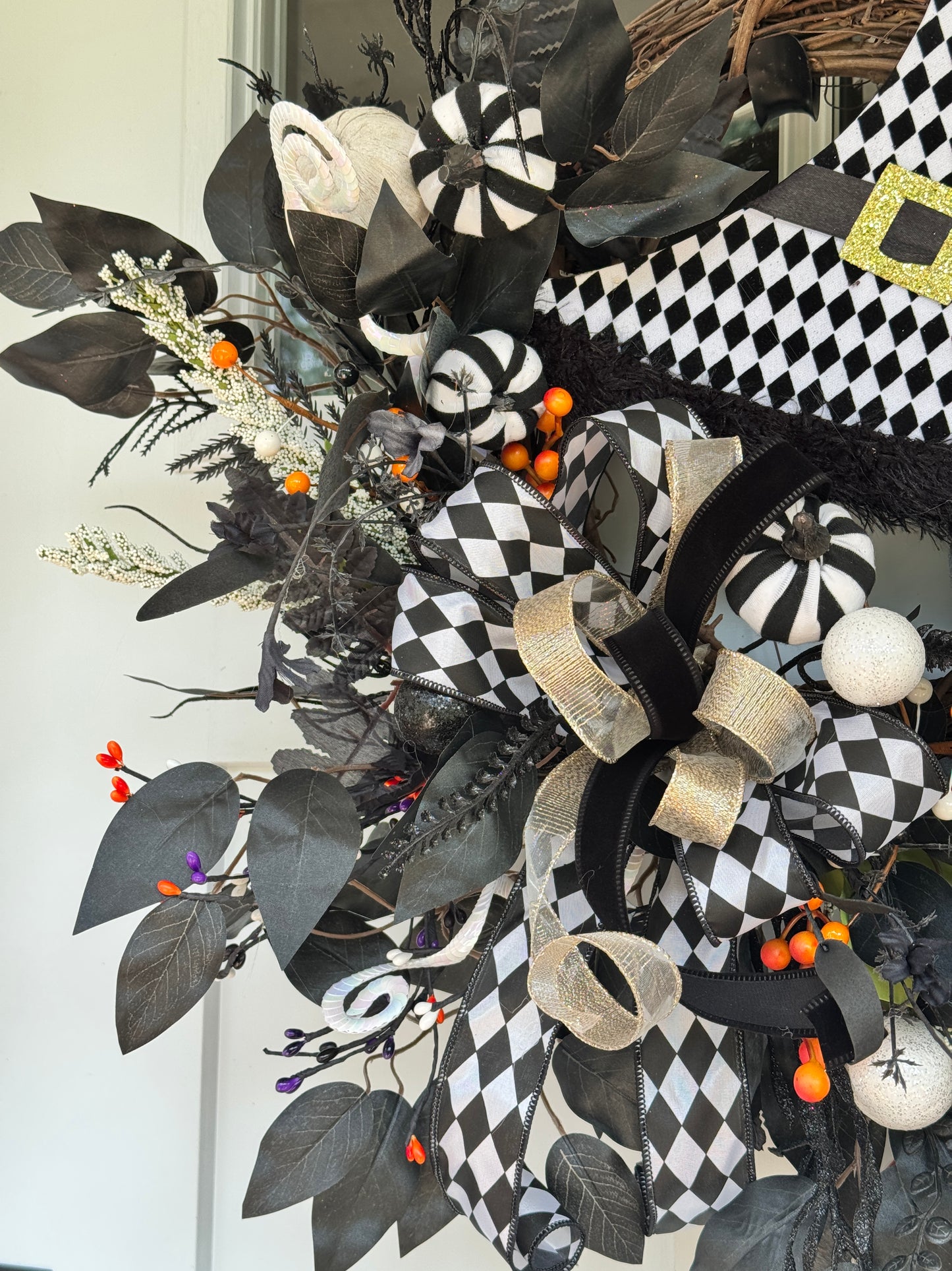 Black & White Harlequin Witch Wreath