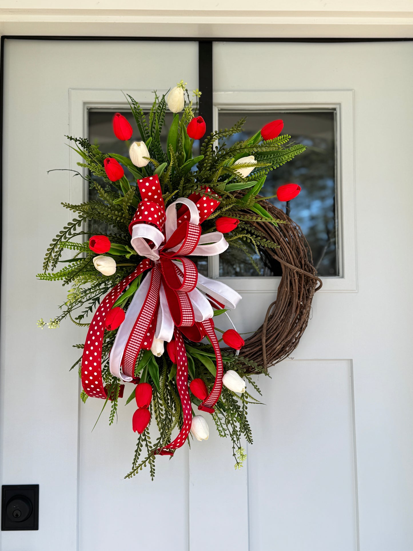 Festive Red and White Real Touch Tulip Wreath