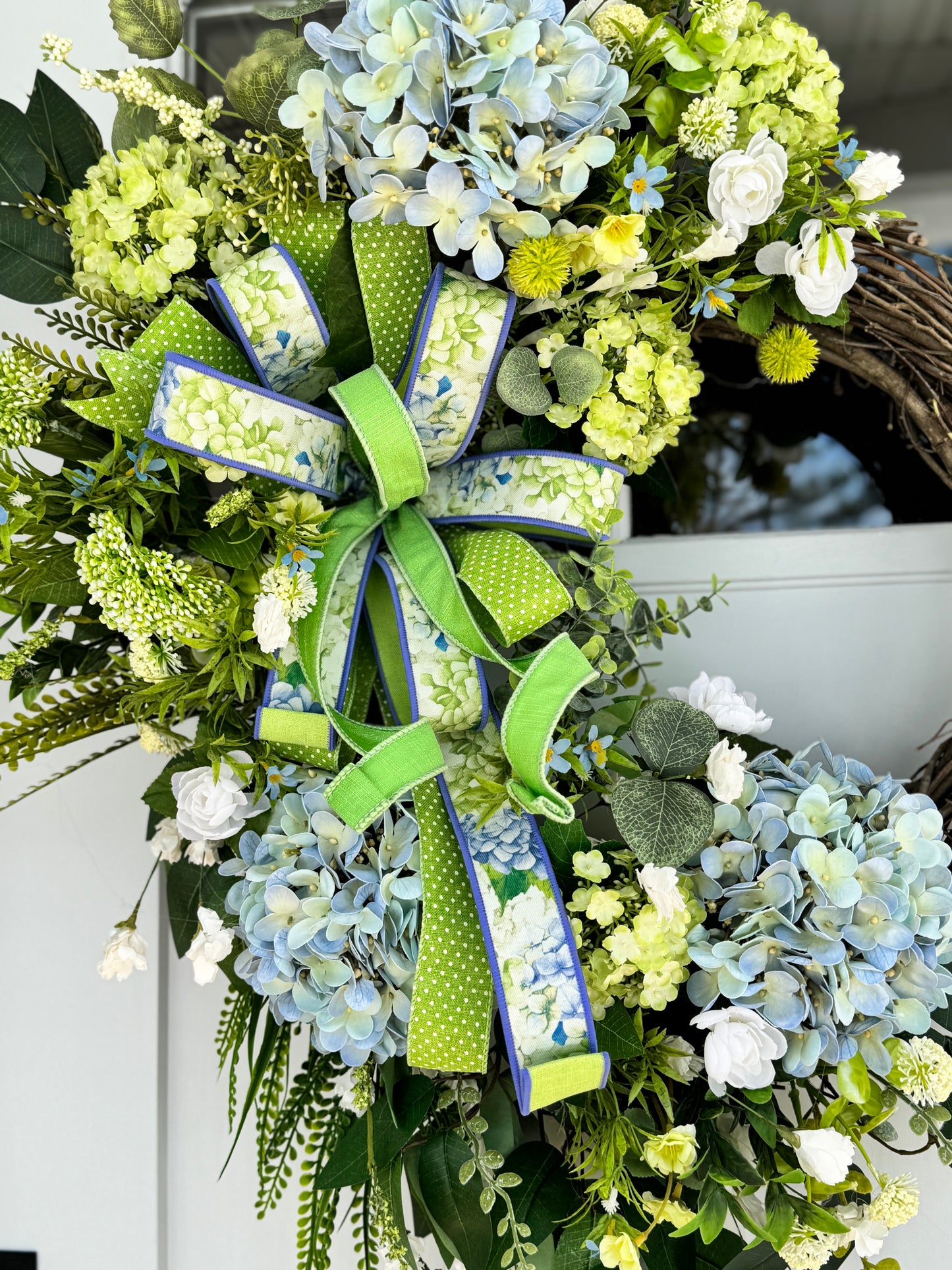 Large Blue and Green Hydrangea Wreath