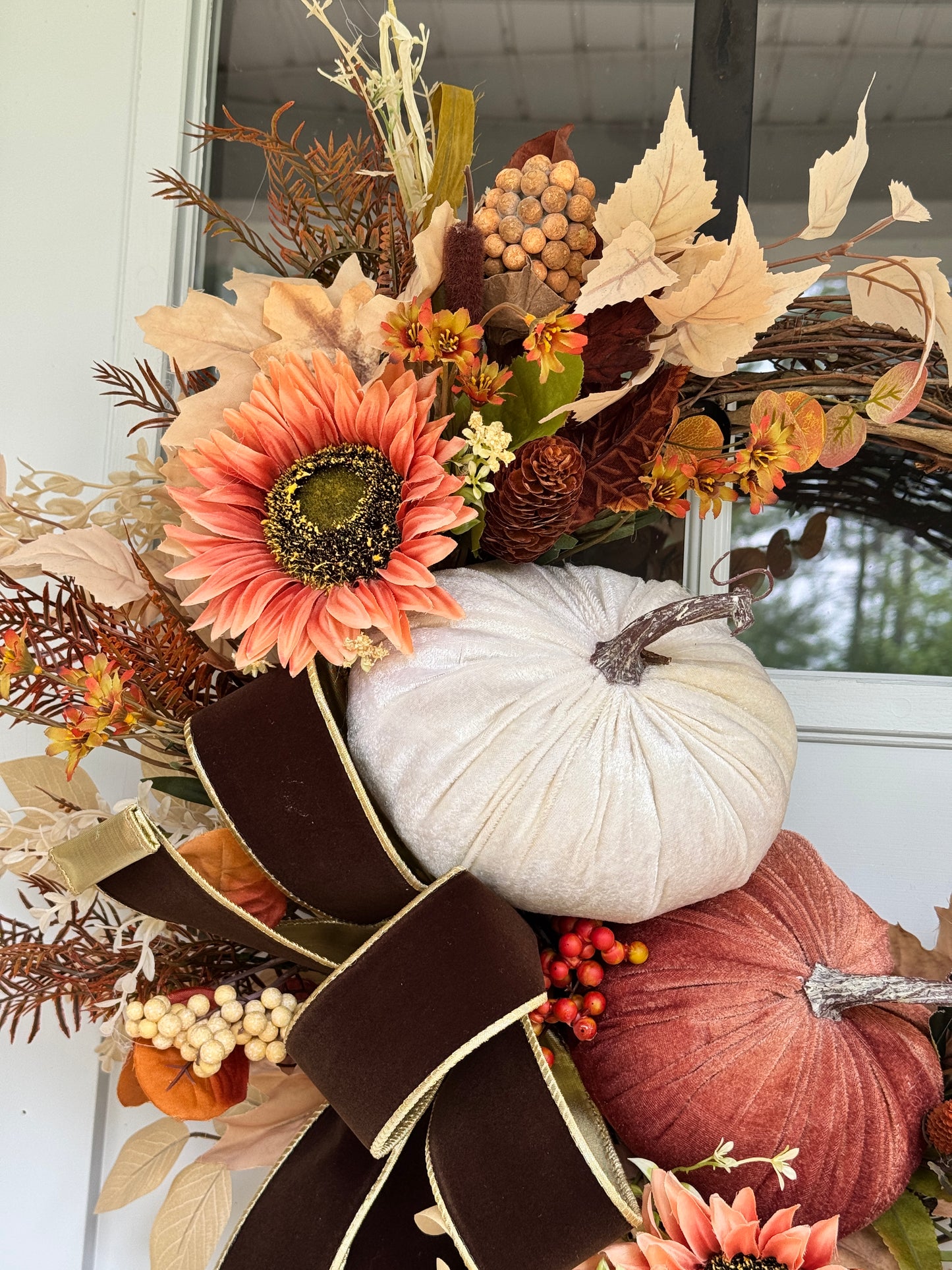 Rust & Cream Pumpkin Autumn Wreath