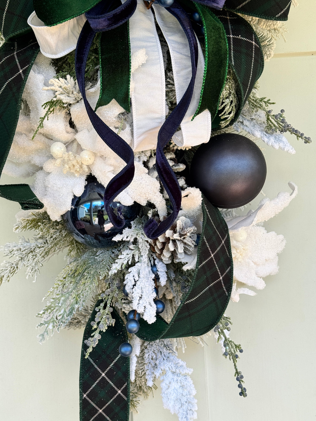 Blue & White Plaid Christmas Teardrop Wreath
