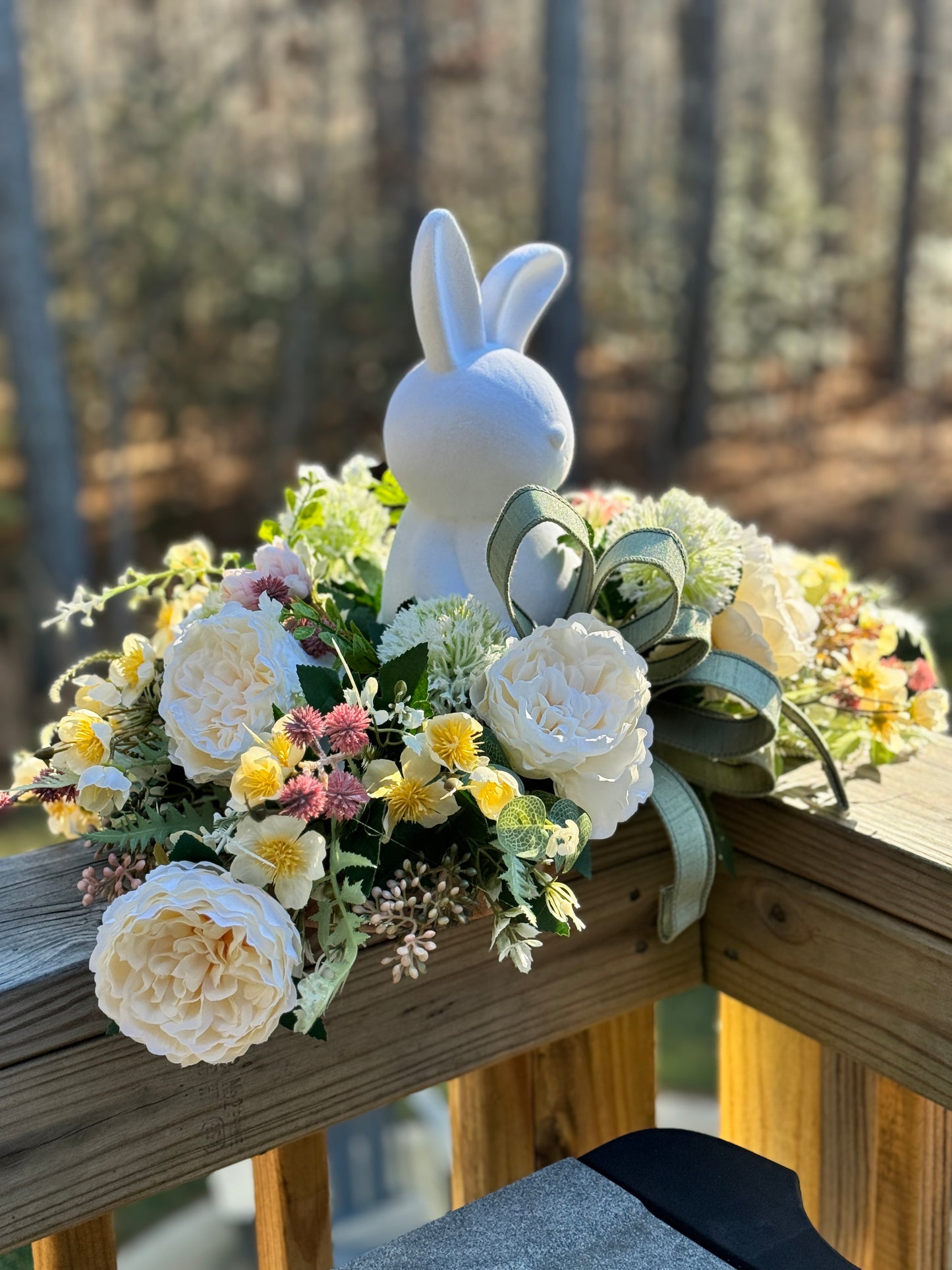 White Floral Bunny Centerpiece