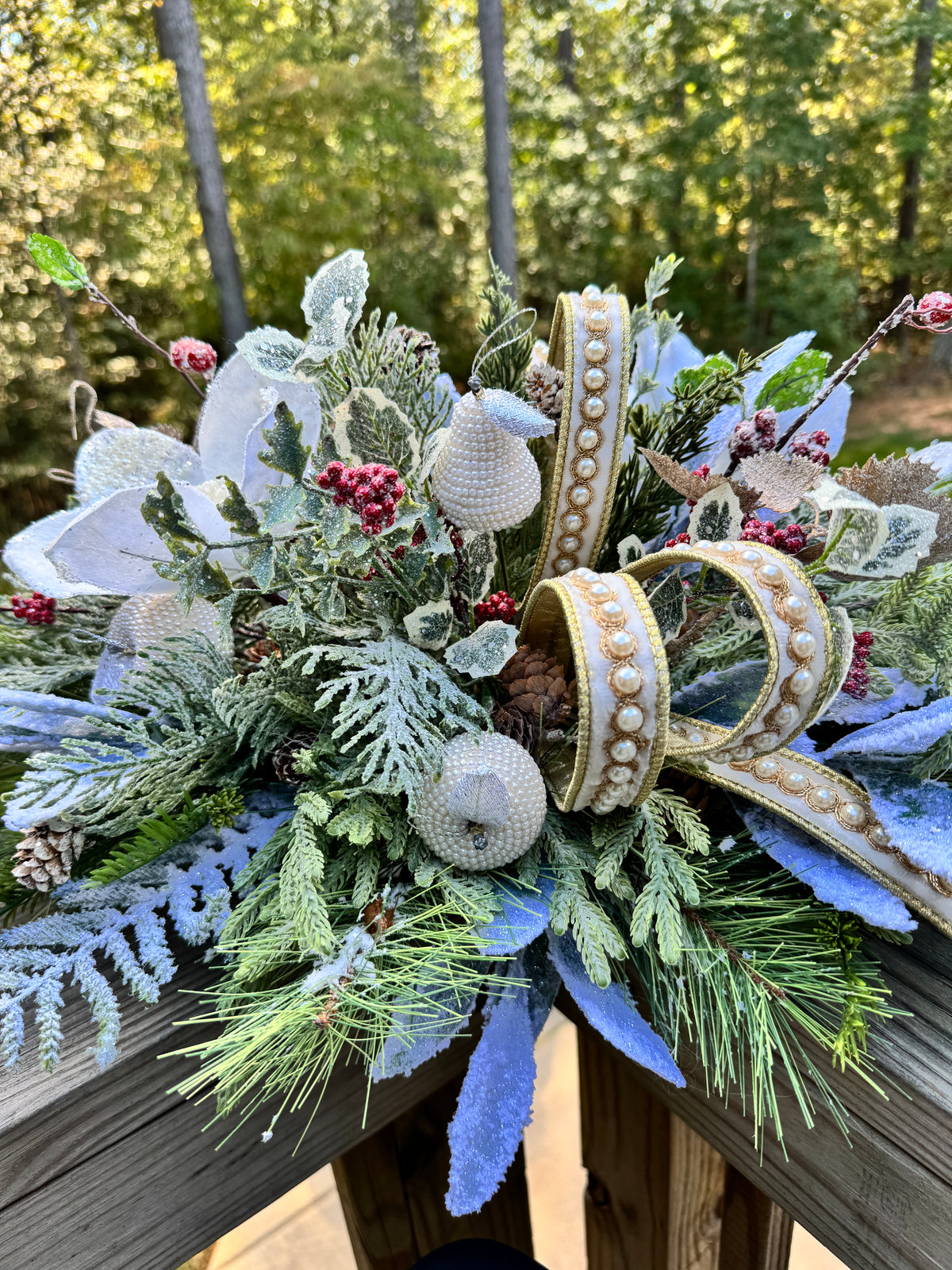 Elegant Ivory & Champagne Winter Floral Centerpiece