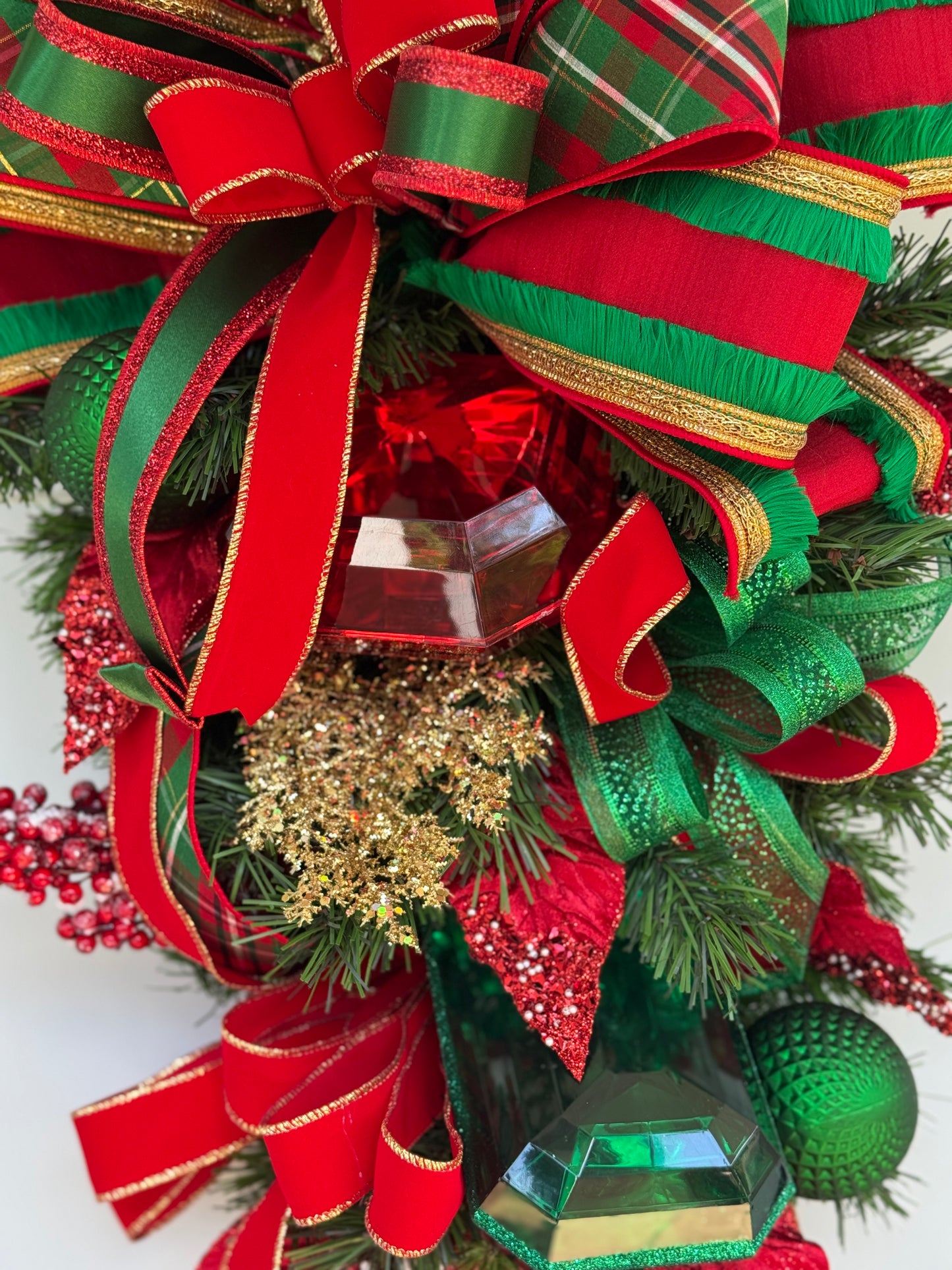 Festive Red and Green Jewel Winter/Holiday Door Swag