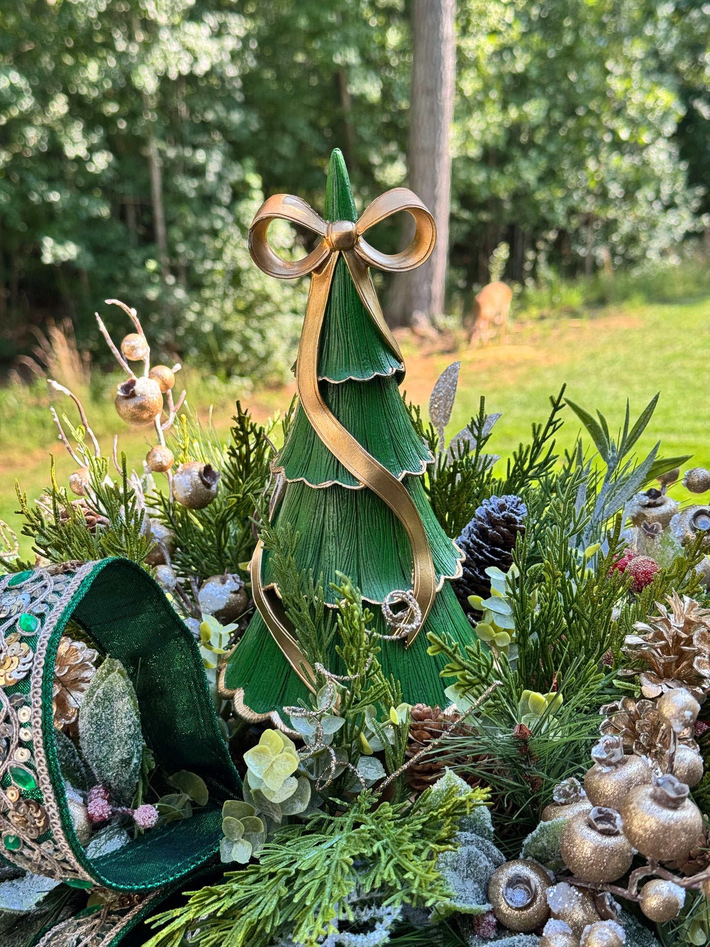Elegant Christmas Tree Arrangement with Bejeweled Ribbon