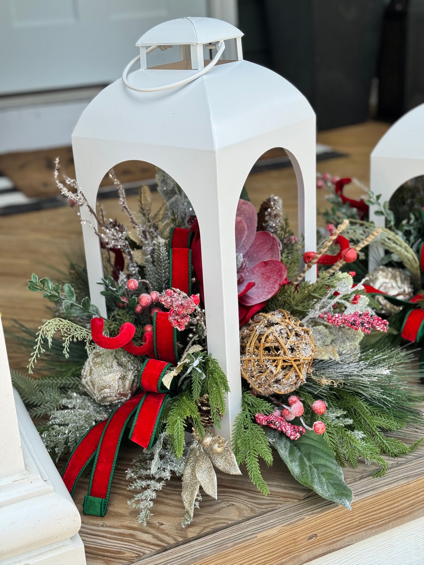 Large White Winter Lantern Floral Arrangement