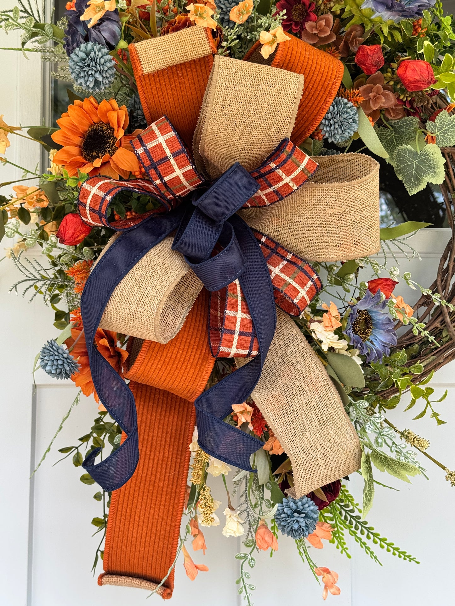 Rust & Blue Autumn Grapevine Wreath