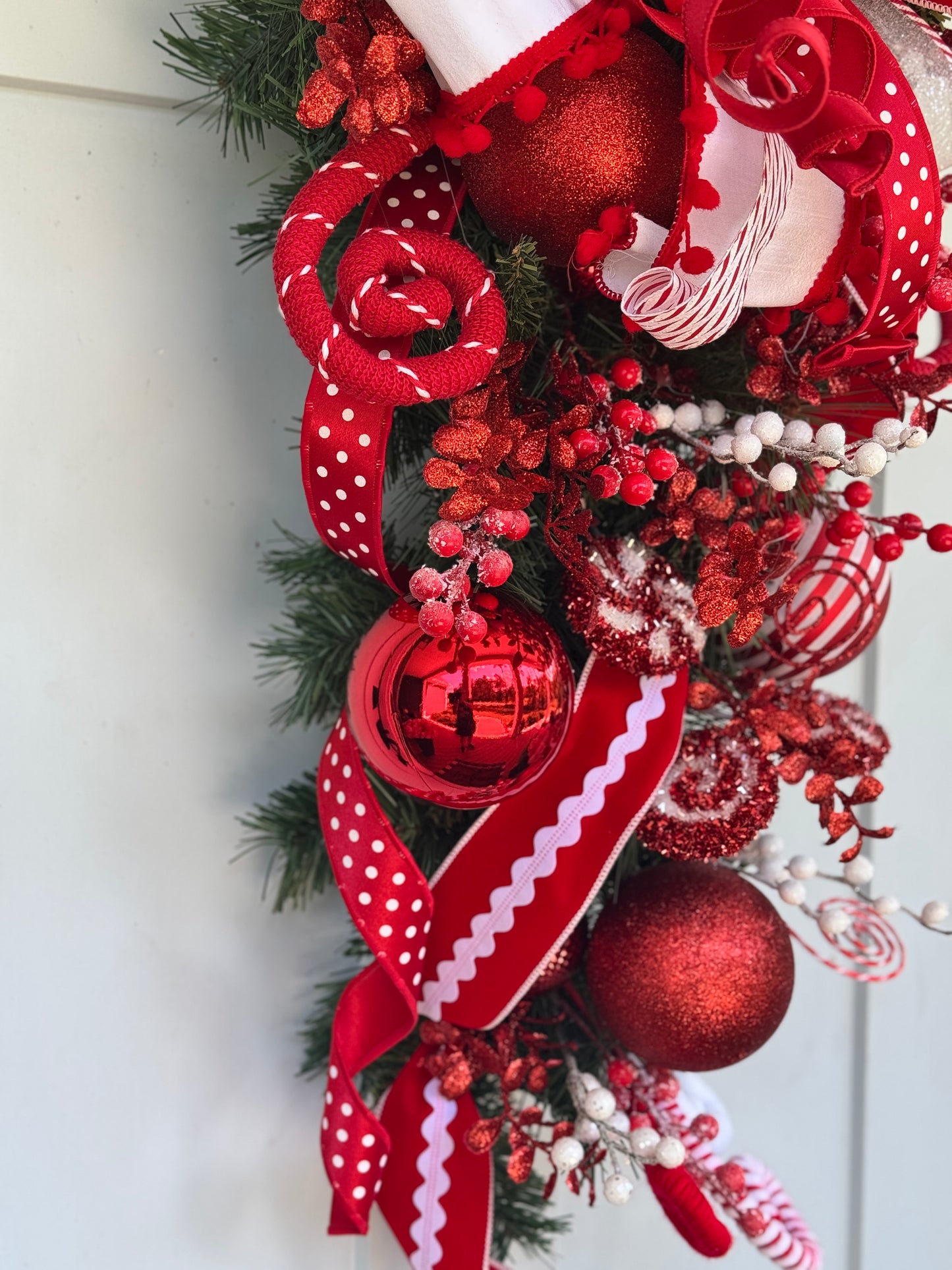 Peppermint Candy Cane Teardrop Wreath