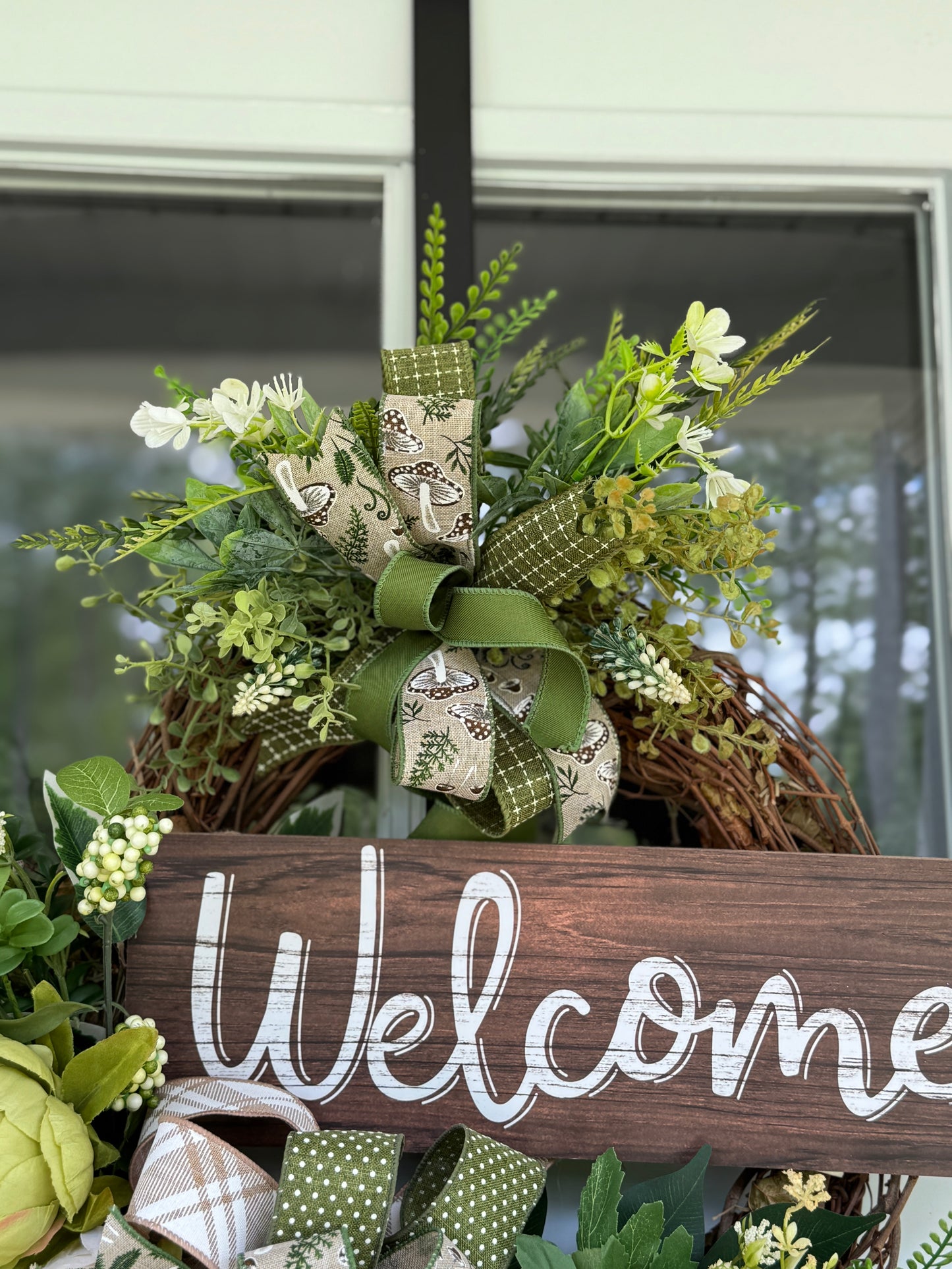 Cream and Green Peony Welcome Wreath