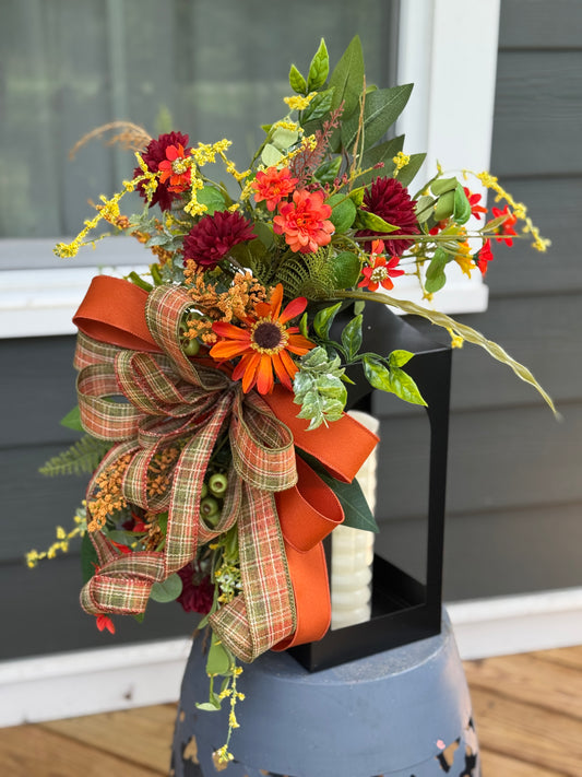 Autumn Floral Arrangement on Black Metal Lantern