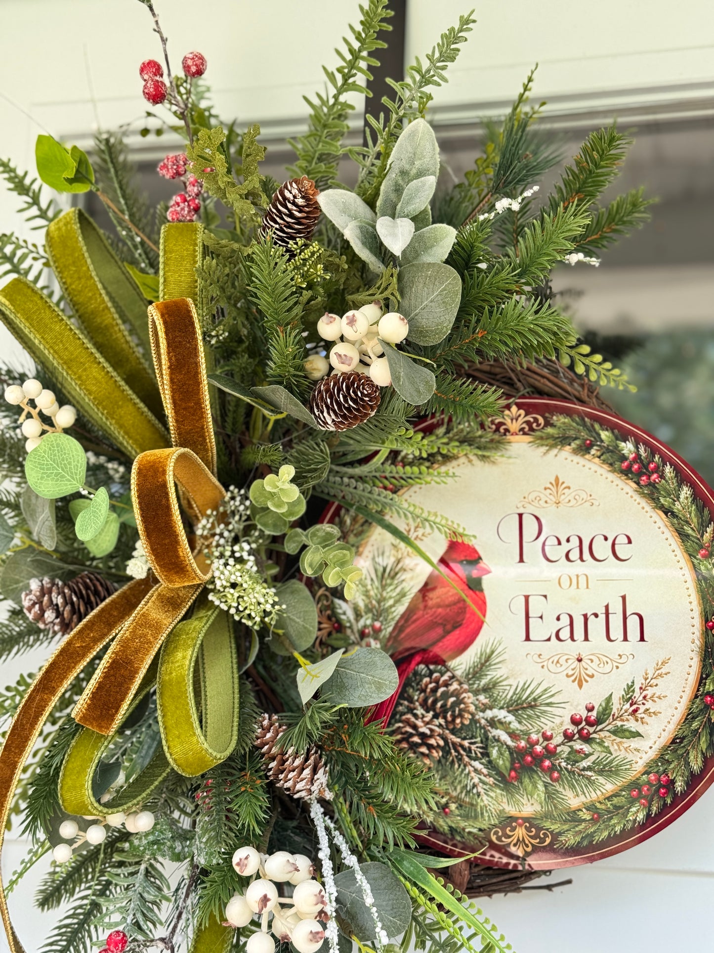 Rustic Peace on Earth Cardinal Wreath