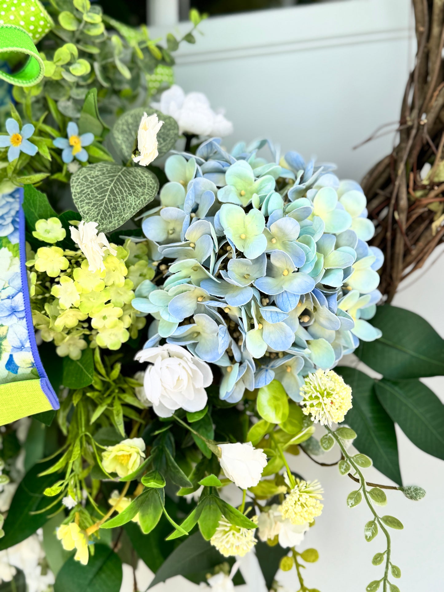 Large Blue and Green Hydrangea Wreath